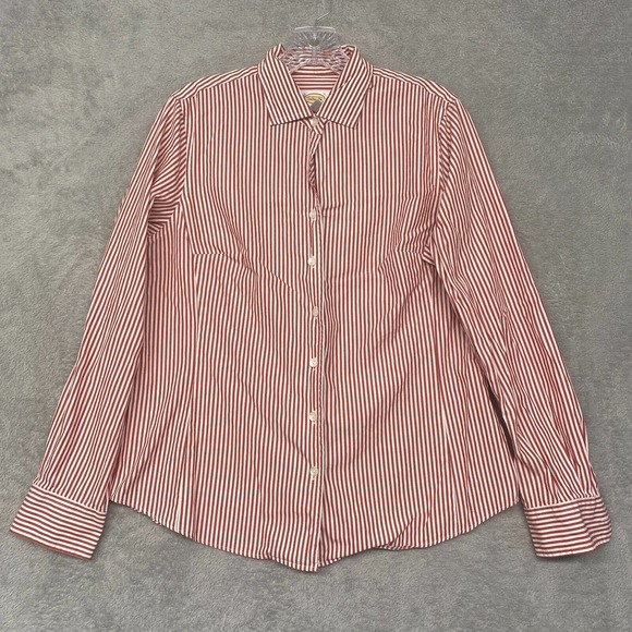 Talbots Tops - Talbots Shirt Womens 10 White Red Cotton Stripe Button Up Cotton Vintage Top